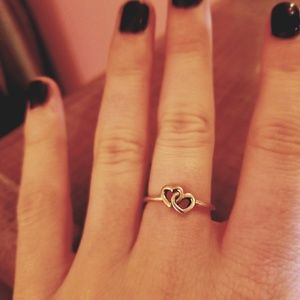 Pandora double heart silver and gold ring